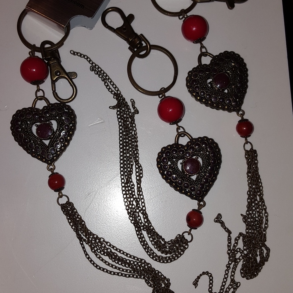 HEART GUNMETAL FRINGE KEY CHAIN NEW VINTAGE 2003 BEAU DEFI